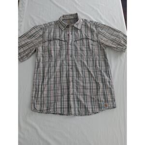 Carhartt Force Relaxed Fit Short Sleeve Plaid Shirt Gray Red Size M Workwear